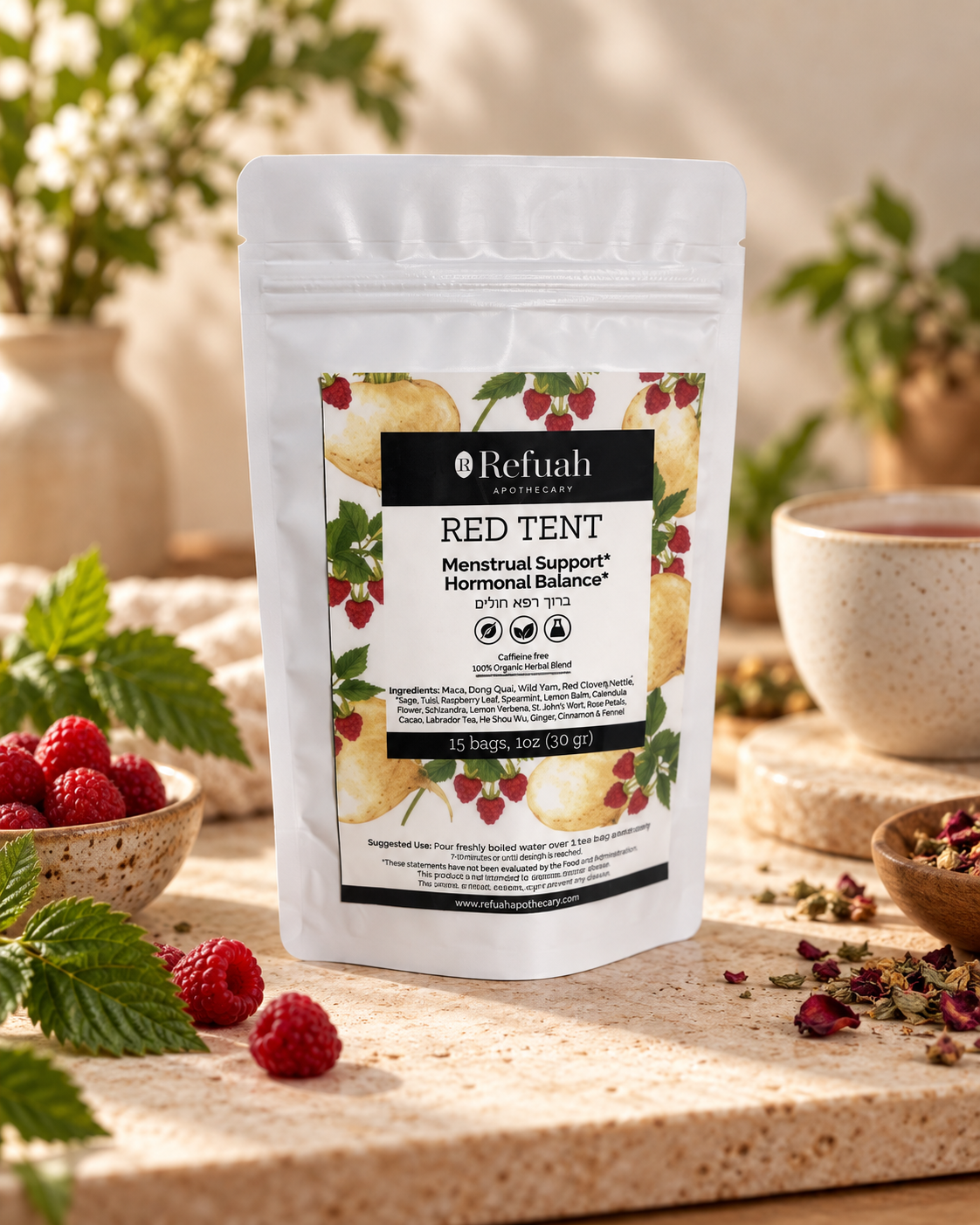 Red Tent herbal tea professional product photo
